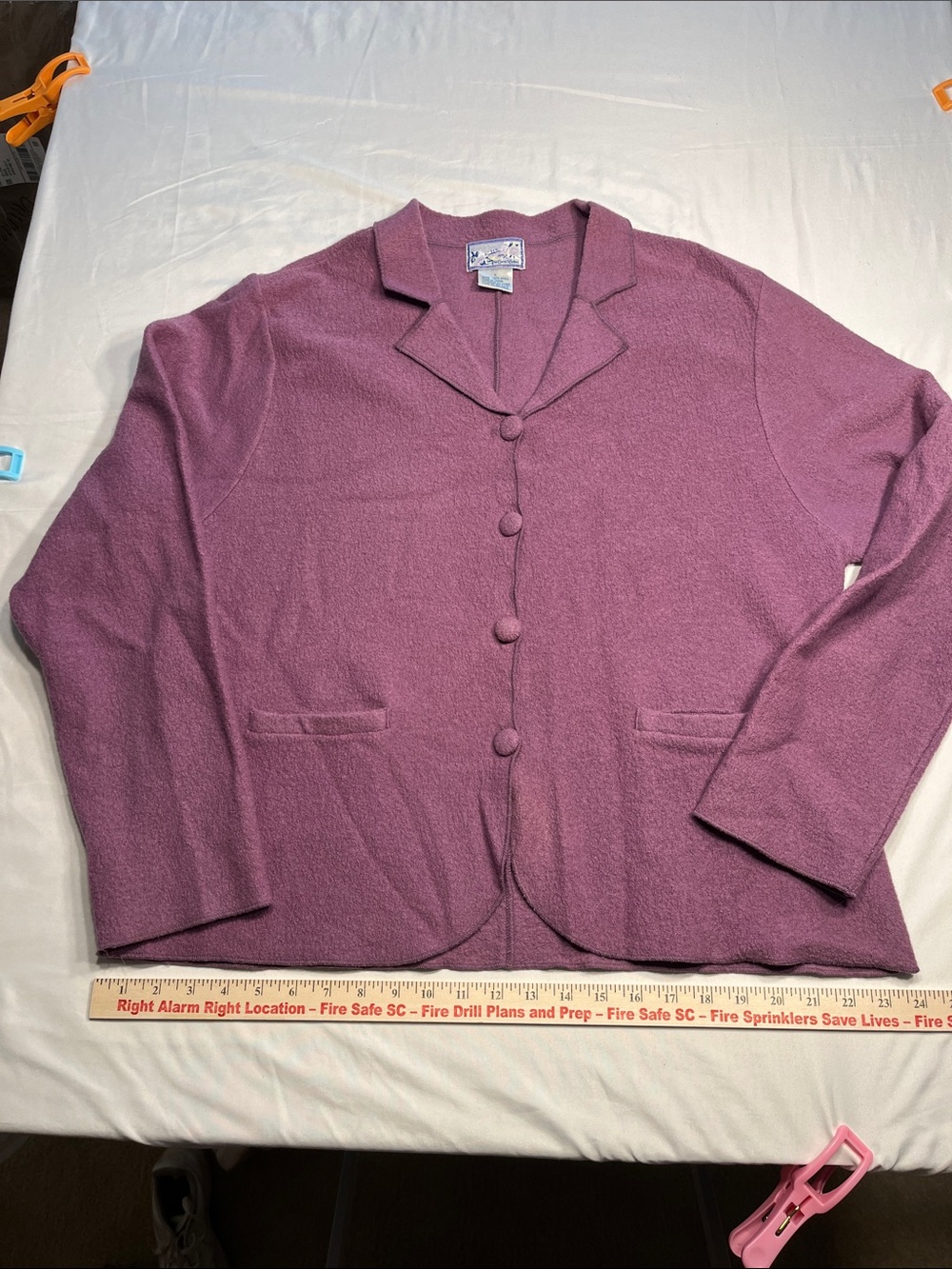 April Cornell 100% Wool Jacket Women Large Lavender Button Front Cardigan Blazer